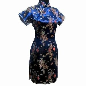 Elegant Blue Floral Cheongsam Qipao Dress